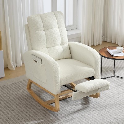 Nursery Rocking Glider Chair, Modern Armchair with USB Port and Side Pocket, Linen Fabric Upholstered, for Nursing Room, Living Room, Bedroom