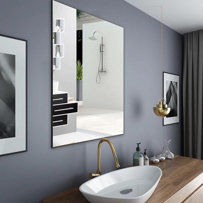 Modern Black Bathroom Mirror, Vertical or Horizontal Hanging Decorative Wall Mirrors for Living Room Bedroom, with Aluminum Frame