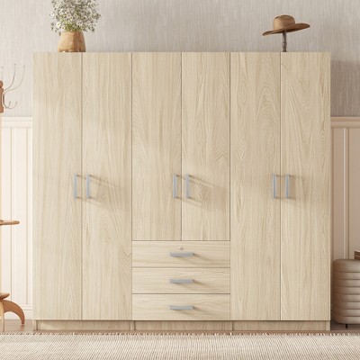 TIRAMISUBEST MCM Wardrobe - 6-Door Solid Wood, Locking Wheels, Adjustable (70"W x 68"H)