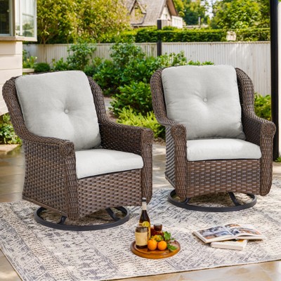 Outdoor Swivel Chair Wicker Patio Glider Chair High Back Swivel Chairs Set of 2