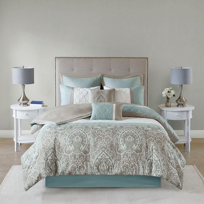 Grungis 8-Piece Soft Microfiber Bed Sheets Set with Damask Print Design,Machine Washable for Easy Care,Bedding Set