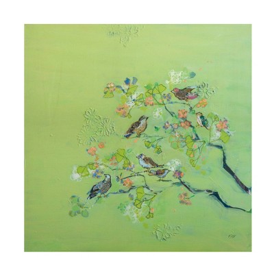 35" x 35" Kellie Day 'Bird Song' Unframed Wall Canvas - Trademark Fine Art: Modern Decorative Painting for Fireplace