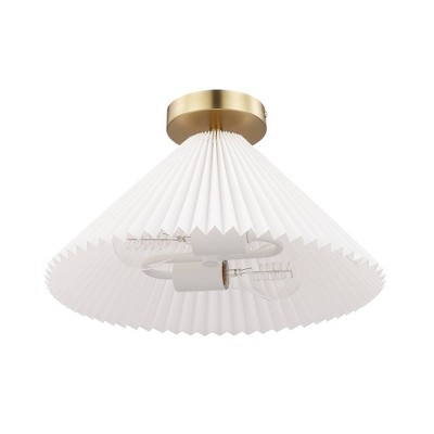 Globe Electric 2-Light Matte Brass Flush Mount Ceiling Light with Off-White Pleated Fabric Shade by Novogratz x Globe: ETL Listed, Iron Body