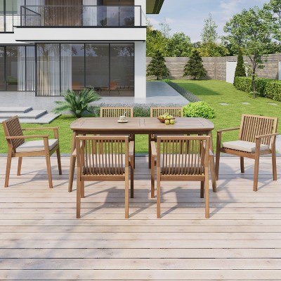 Christopher Knight Home Anivia Rustic 7 Piece Patio Acacia Wood Dining Set with Cushions