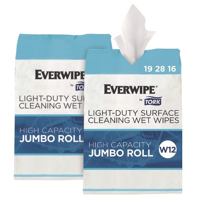 Tork Light-Duty Surface Cleaning Wet Wipe, 1-Ply, 8 x 6, Unscented, White, 2,500 Sheets/Roll, 2 Rolls/Carton