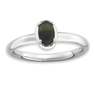 Black Bow Jewelry Sterling Silver Stackable Oval Black Onyx Cabochon Ring