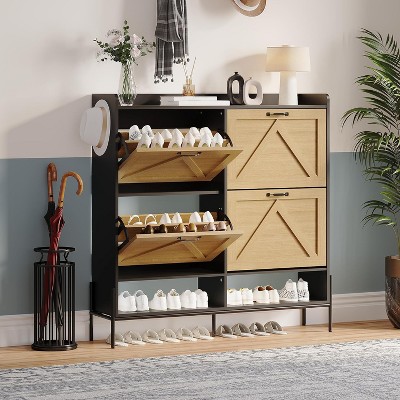 COZONY Shoe Cabinet with 4 Flip Drawers, Freestanding Shoe Storage Organizer with Metal Legs for Entryway, with Dry and Wet Separation