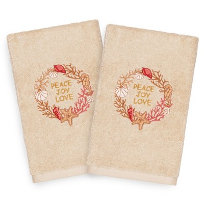 Linum Home Textiles Christmas Peace - Embroidered Luxury 100% Turkish Cotton Hand Towels (Set of 2)