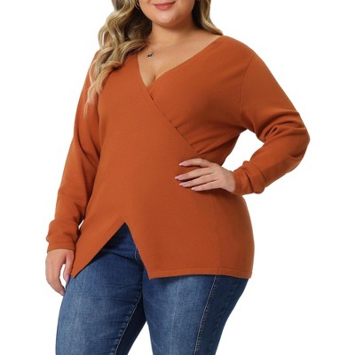 Agnes Orinda Women's Plus Size Knit Deep V Neck Wrap Curvy Pullover Sweaters