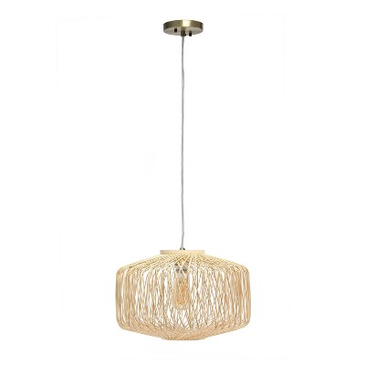 Elegant Designs Natural Round Pendant Ceiling Light Beige: UL Listed, Rattan Chandelier, 60W, Adjustable Height