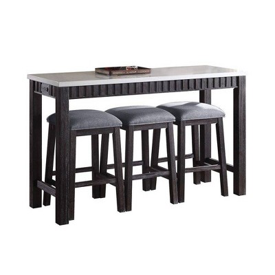 60" Necalli Marble Top Counter Height Dining Set Weathered Espresso - Acme Furniture: 4-Piece, Microfiber Seats, Sled Base