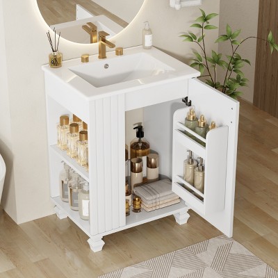 TIRAMISUBEST 24" Bathroom Vanity with Ceramic Sink, Modern Bathroom Vanity Cabinet with Door Shelf, Side Open Storage and Soft Closing Door