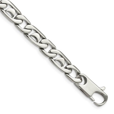 Black Bow Jewelry Men's 10mm Polished Stainless Steel Fancy Curb Chain Bracelet, 8.5 Inch