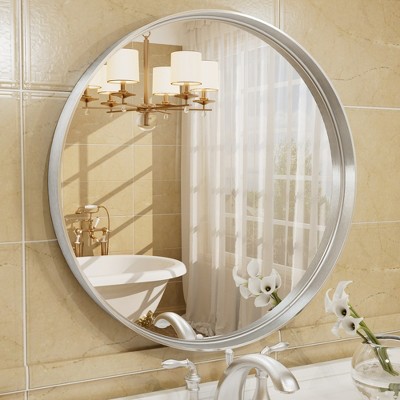 Apmir Round High Quality Aluminum Alloy Framed French Cleat Mounted Wall Decor Bathroom Vanity Mirror in matte black with 5-Year Warranty