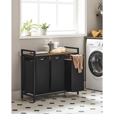 Laundry Hamper, Laundry Basket, Laundry Sorter with 3 Pull-Out and Removable Bags, Shelf, Metal Frame, 3 x 10 Gallons (38L)