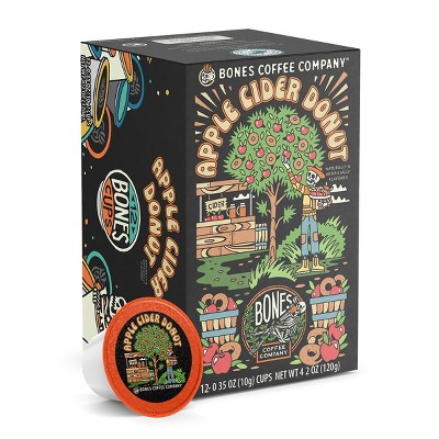 Bones Coffee Company Apple Cider Donut Flavored Coffee Pods, 12 ct Single-Serve Bones Cups Compatible with Keurig Coffee Maker