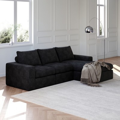 99" Corduroy Upholstered Cloud Modular L-Shaped Sectional Sofa with Chaise, Deep Seats, Neck Pillows, No Assembly Needed