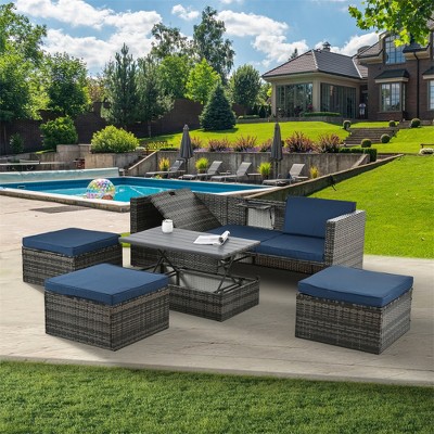 ELJGET 5-Piece Outdoor Patio Furniture Sets, Outdoor Wicker Sectional Sets with Storage Table, Cushions and Pillows for Garden, Balcony, Lawn