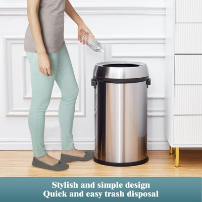 GAOMON 65L/17Gal Heavy Duty Brushed Stainless Steel Outdoor Trash Can, Large Kitchen Round Swing Top