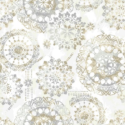 RoomMates Bohemian Peel & Stick Wallpaper Tan/Blue: Removable Adhesive, Vinyl, Medallion Pattern, Modern Decor, 28.2 Sq Ft