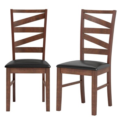 Tangkula Dining Chairs Set of 2 Rubber Wood Legs Faux Leather Upholstered Seat Armless