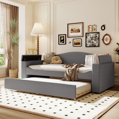 Twin/Full Size Upholstered Daybed with Storage Armrests, Trundle and Latest Integrated Bluetooth Audio System - ModernLuxe