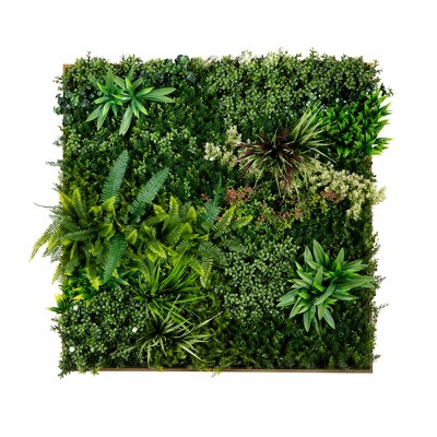 Nearly Natural 38-in x 38-in UV Resistant Madagascar Forest Artificial Living Wall Art Panel in Gold Aluminum Frame (Indoor/Outdoor)