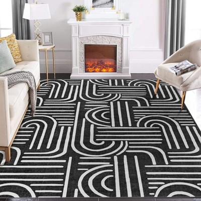 Coolmee Abstract Washable Area Rug for Bedroom Non-Slip Soft Living Room Rug, Ultra-Thin Modern Throw Large Carpet for Home Office