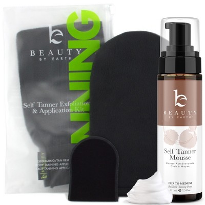 Beauty by Earth Self Tanner Mousse and Application Kit Bundle
