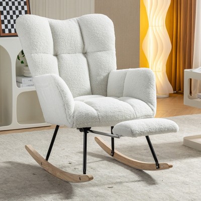 CAVINAS Rocking Chair with Adjustable Footrest Accent Chair Teddy Reading Chair Comfy Chair for Bedroom, Living Room