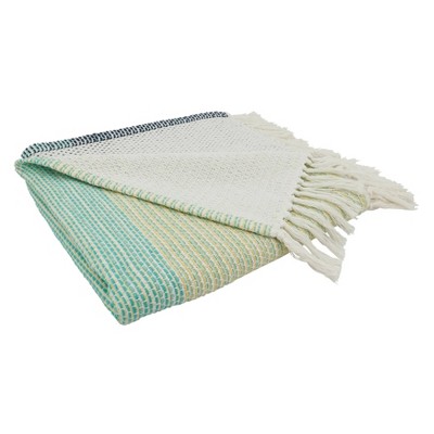 50"x60" Chromatic Charm Color Block Throw Blanket Blue - Saro Lifestyle: Cozy, All-Season Cotton Weave, Machine Washable