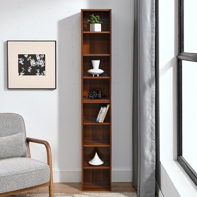 ORRD 8-Tier Media Tower Rack, Slim CD/DVD Storage Cabinet with Adjustable Shelves, Tall Narrow Bookshelf for Home Office