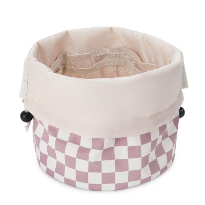 Narwey Barrel Drawstring Checkered Makeup Bag Large Cosmetic Bag Make up Bags