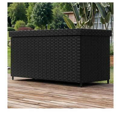 230 Gallon Rattan Wicker Deck Box Outdoor Storage Container Waterproof Garden Box