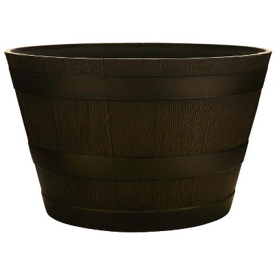 Southern 12.2 in. H X 20.5 in. W X 20.5 in. D Resin Whiskey Barrel Planter Brown