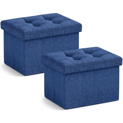 Ornavo Home Set of 2 Collapsible Rectangle Small Storage Ottoman - 12" x 16" x 12"