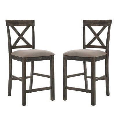 Simple Relax Set of 2 Linen Counter Height Chairs in Tan and Weathered Gray