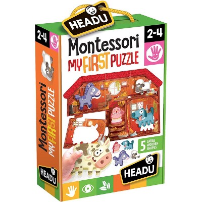 Headu Montessori First Puzzle: The Farm, Ages 2-4, 6-Piece Puzzle with 6 Wooden Animals