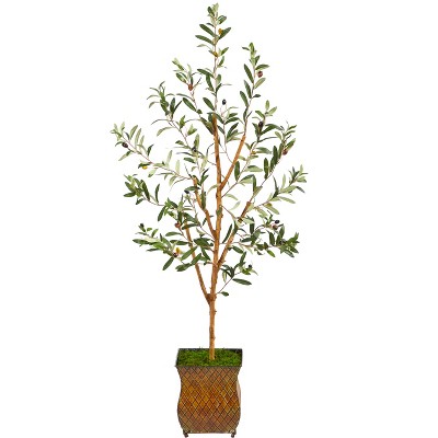 Nearly Natural 50-in Olive Artificial Tree in Metal Planter
