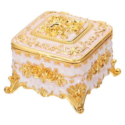 Unique Bargains Vintage Metal Jewelry Ring Earrings Necklace Dressing Table Wedding Birthday Home Decor Box 1 Pc