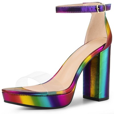 Allegra K Women's Printed Clear Strap Platform Chunky Heel Ankle Strap Sandals