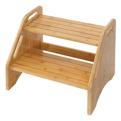 Itopfox Wooden Step Stool for Kids with Non-Slip Pads and Handles, Dual Height Toddler Stool for Bathroom and Kitchen, Sturdy Bamboo Design Supports