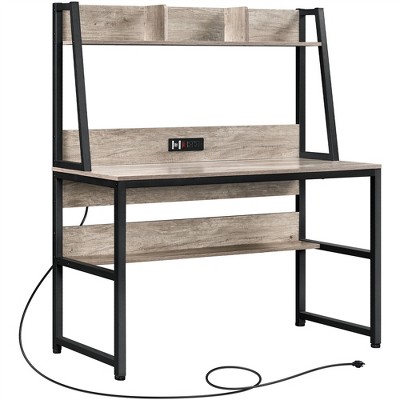 Yaheetech 47.5-inch Laptop Computer Desk with Power Outlet and Elevated Bookshelf