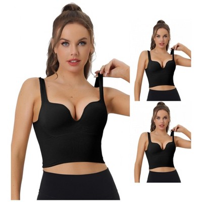 INSPIRE CHIC Women's Wireless Medium Support Push-Up Fixed Straps Workout Yoga Sleep Sports Bra 3 Packs