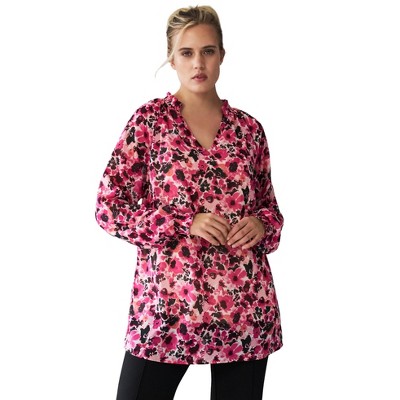 ellos Notch Neck Blouson Sleeve Tunic