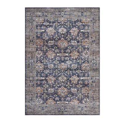 Washable Area Rug – Non-Slip Ultra-Thin Low Pile Vintage Oriental Distressed Carpet for Living Room, Bedroom, Dining, Office & Nursery, Multi-Color