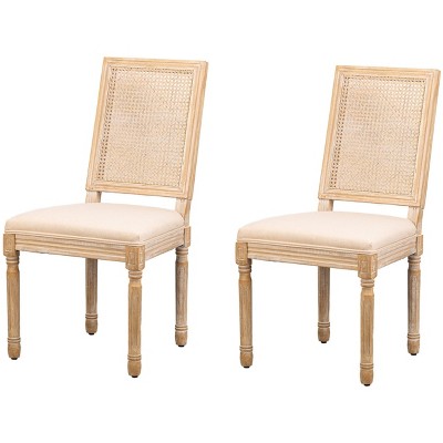 Nordlys Set of 2 Wooden Chairs with Cane Backs and Fabric Seats Classic Style Dining Room