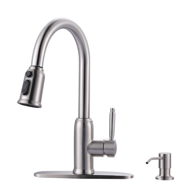WOWOW Elegant Stainless Steel Single Handle Pull Down Sprayer Kitchen Faucet with Soap Dispenser