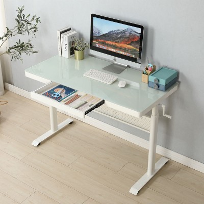 48 x 24 Inches Tempered Glass Standing Desk with Metal Drawer, Adjustable Height Stand up Desk, Sit Stand Home Office Ergonomic Desk-The Pop Home