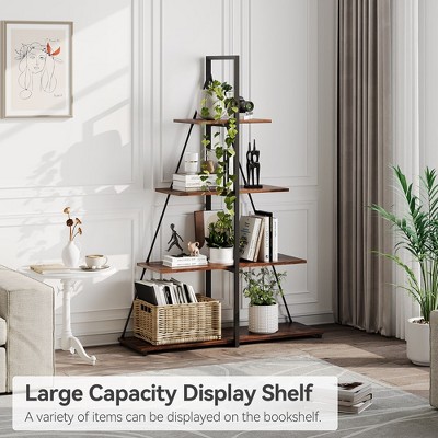 Whizmax Bookcase, 4-Tier Ladder Bookshelf, A-Shaped Ladder Shelf Display, Ladder Shelf Storage Organizer for Living Room, Home Office